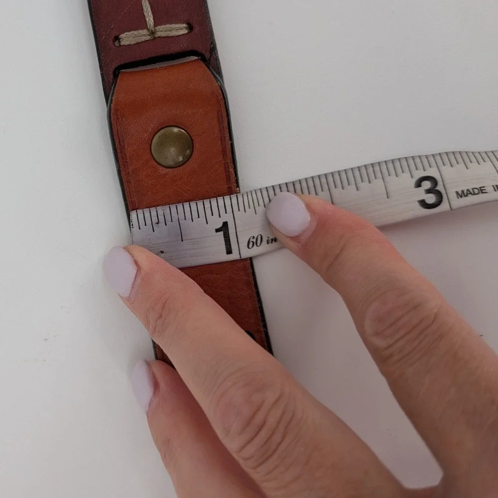 VTG Fossil Leather Belt Women M Brown Patchwork Suede Stitch Brass Buckle Boho